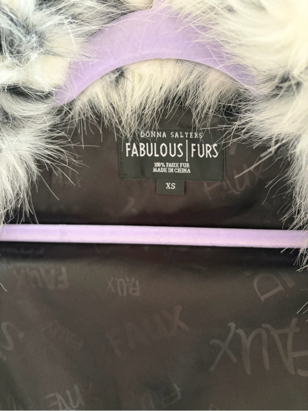 Faux Fur Long Vest in White and Black Speckle - Picture 4 of 7